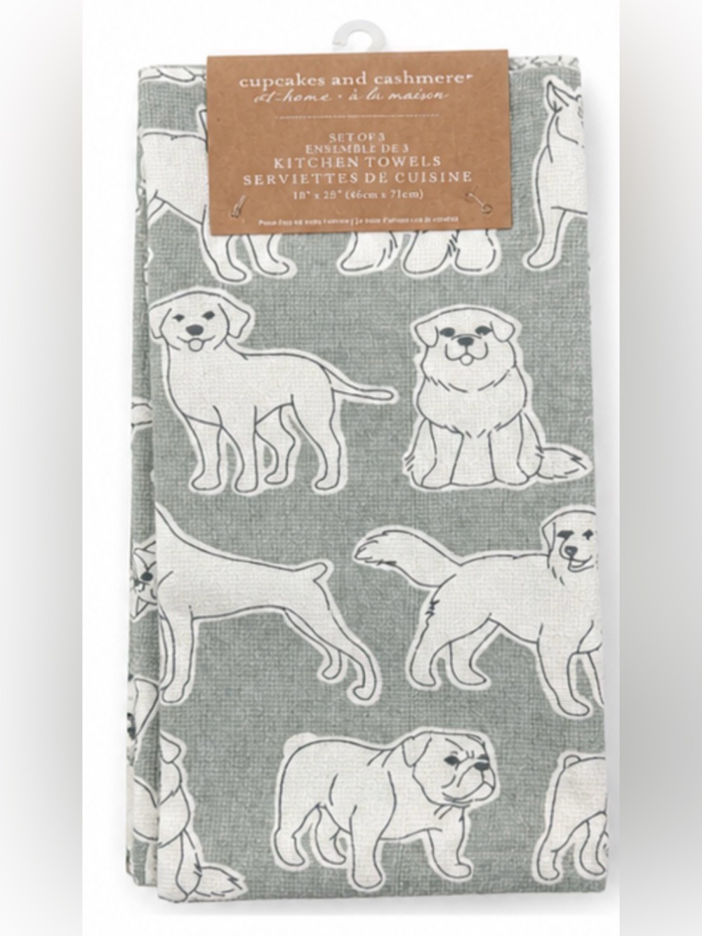 cupcakes & cashmere Gray Dog Print Kitchen Towels - Set of 3
